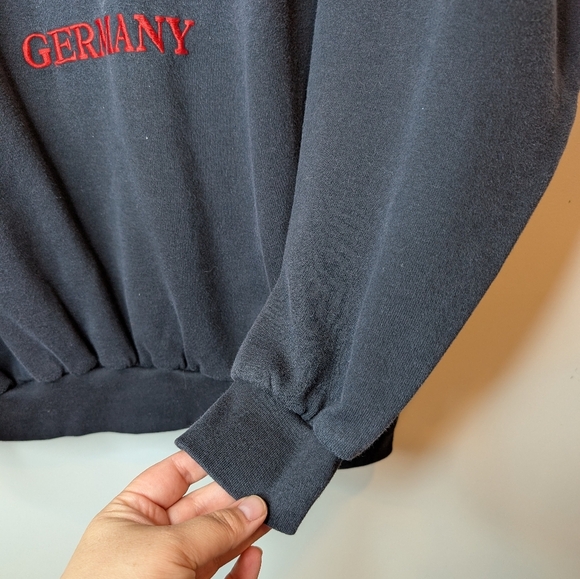 Vintage Deutschland Germany Black Crew Neck Sweater XXL Embroidered Emblem - Picture 6 of 8